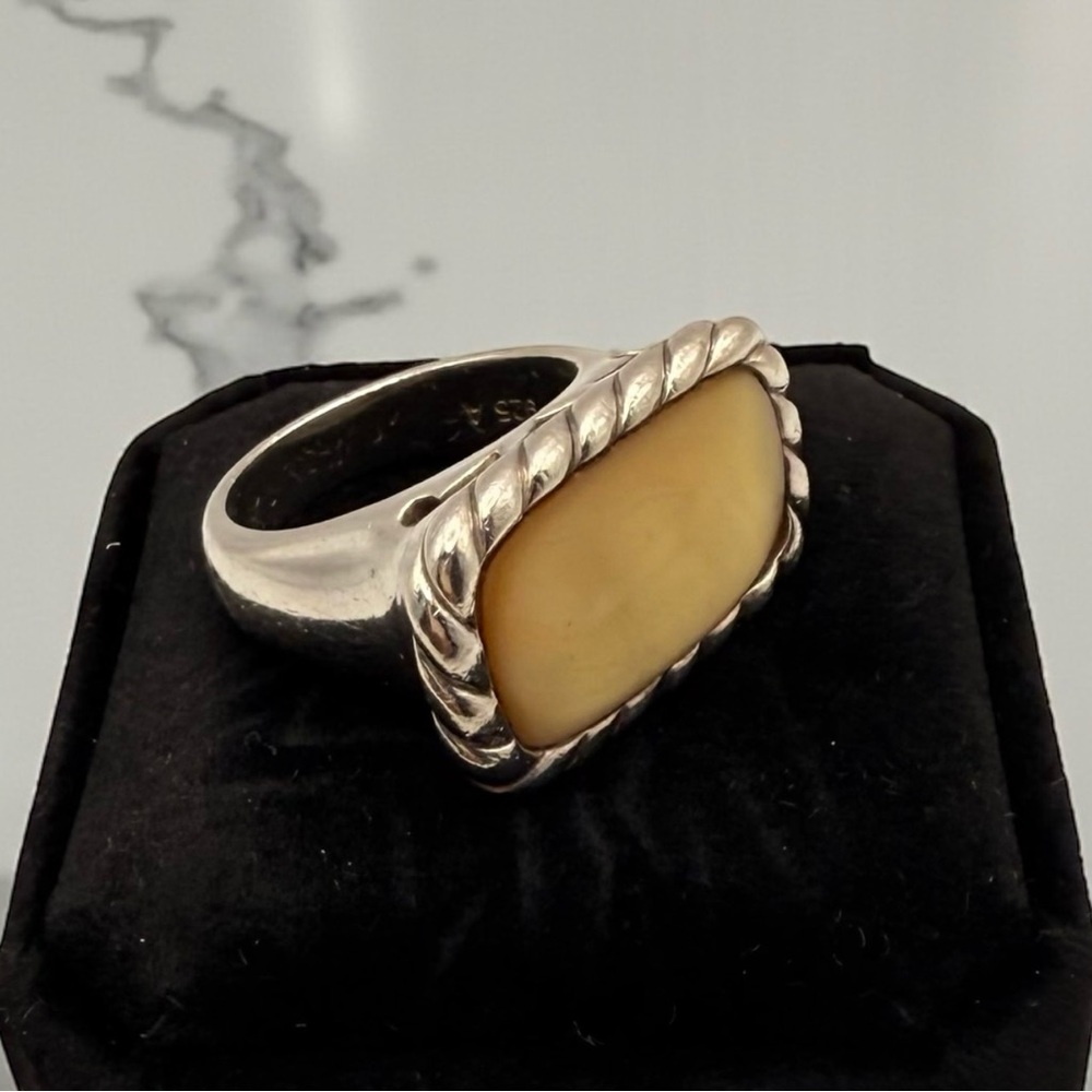 Vintage Sterling Silver Amber Ring Rope Bezel Southwestern Boho Size 7.75